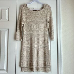White House Black Market Women’s XS Sweater Dress Beige Knee Length